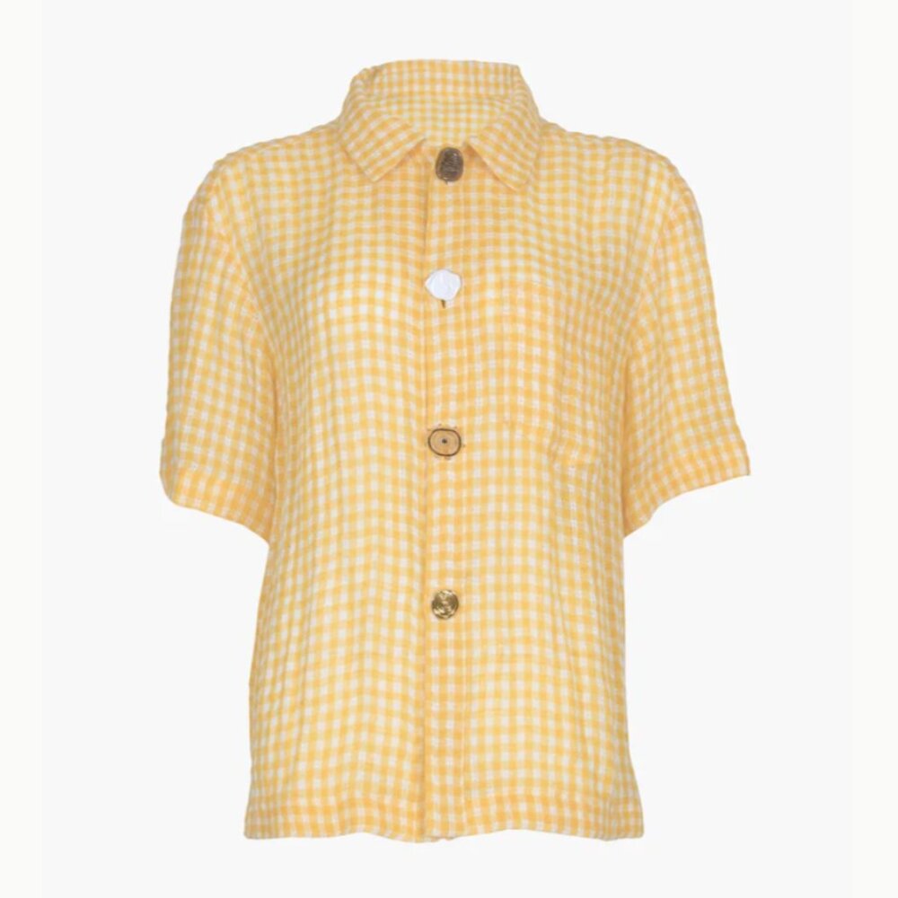 Marty Shirt Linen Check Yellow